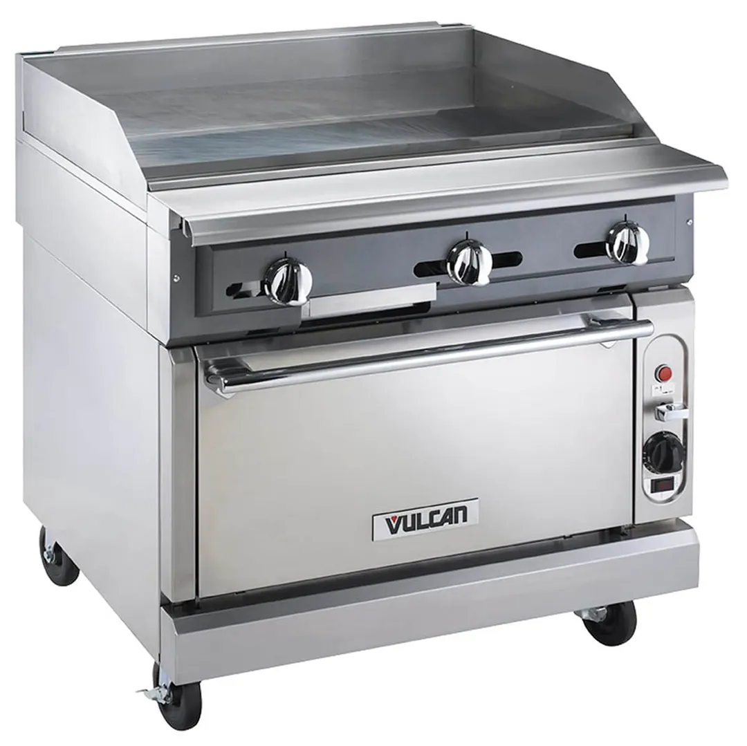Vulcan VGMT36B 36" Gas Heavy Duty Range, 36" Full Griddle w/ Thermostatic Controls, (1) Cabinet Base, 90.000 BTU