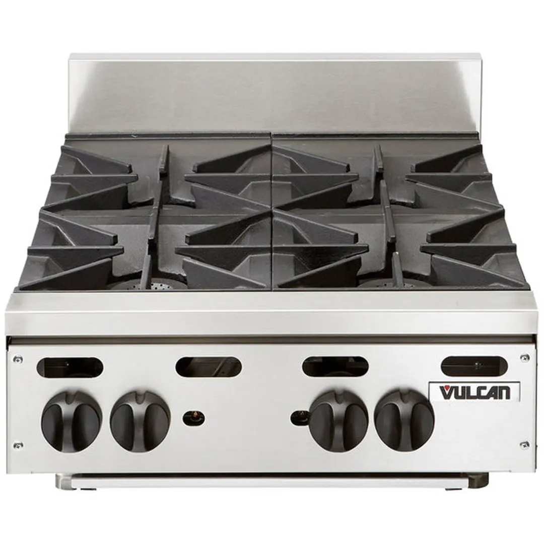 Vulcan VHP424 24" Countertop Gas Hotplate with (4) Burners, Infinite Controls, 120.000 BTU
