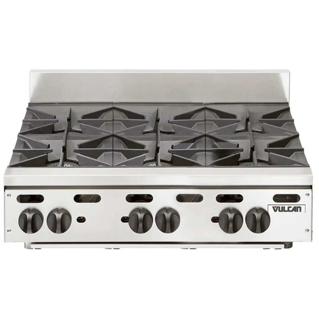 Vulcan VHP636 36" Countertop Gas Hotplate with (6) Burners, Infinite Controls, 180.000 BTU