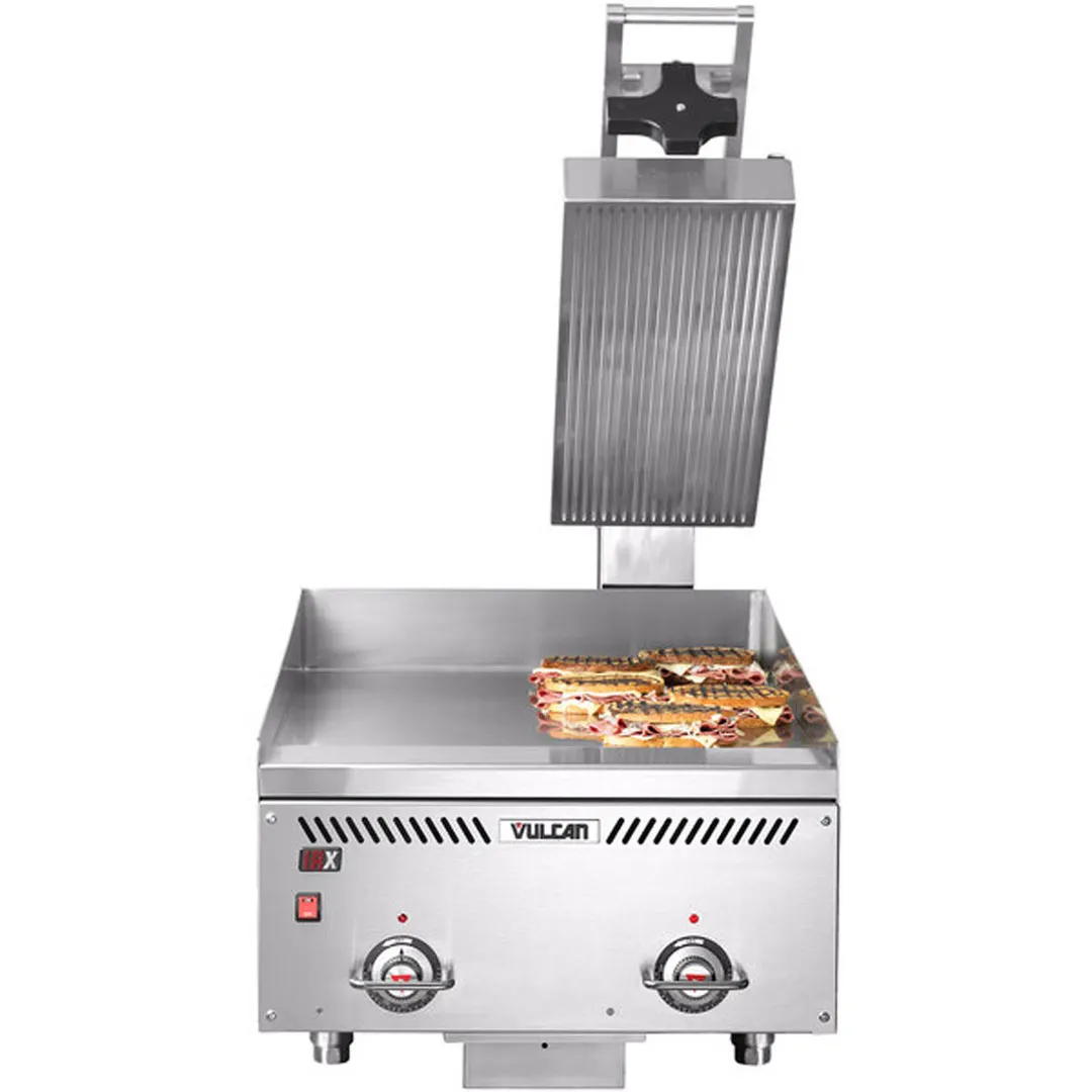 Vulcan VMCS-201 10" Rapid Recovery™ Griddle Clamshell Hood for Vulcan and Wolf Griddles, Grooved Steel Plate, 208v