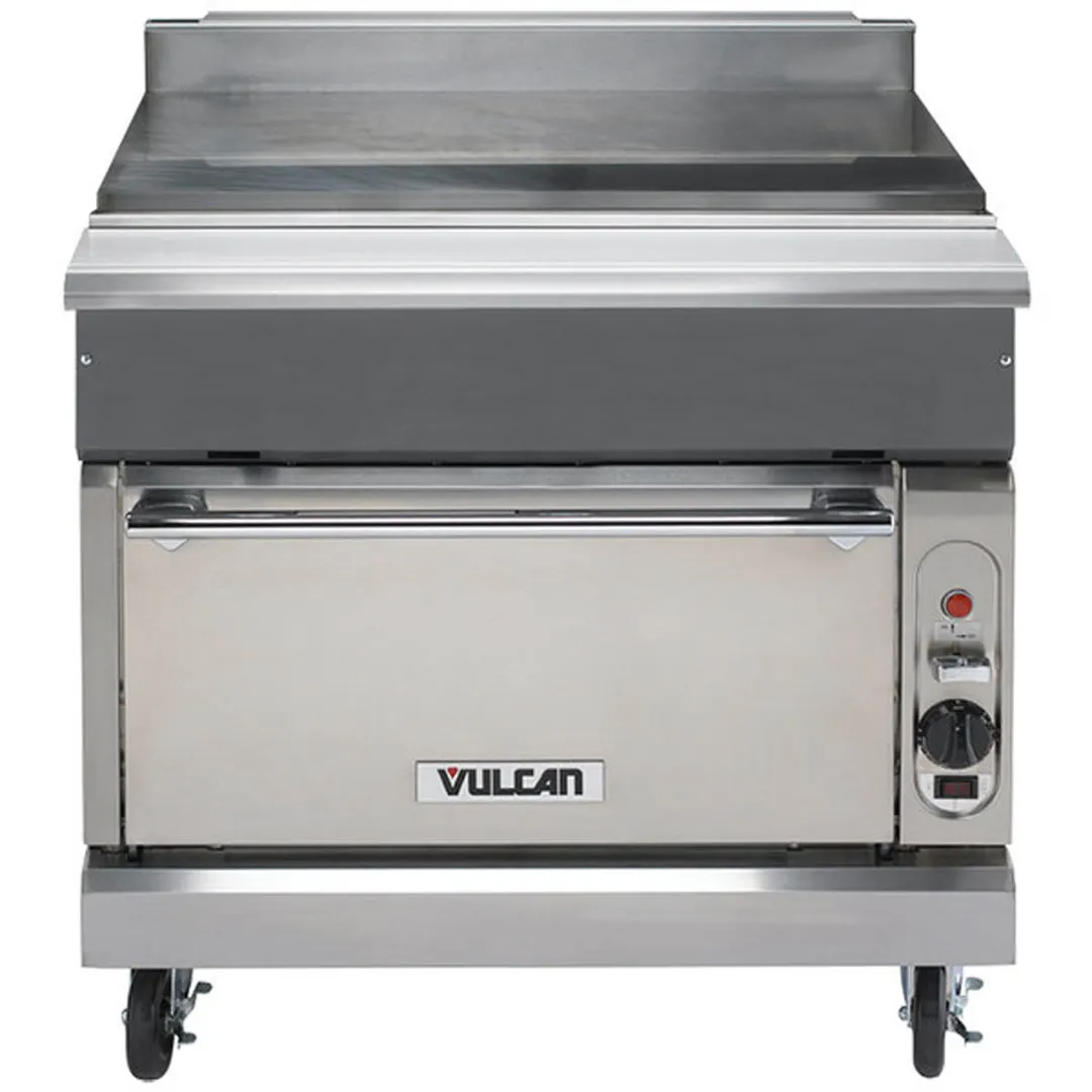 Vulcan VWT36C 36" Gas Heavy Duty Range w/ 36" Work Top Spreader, (1) Convection Oven, 4" Stub Riser on 6" Adjustable Legs, 32.000 BTU