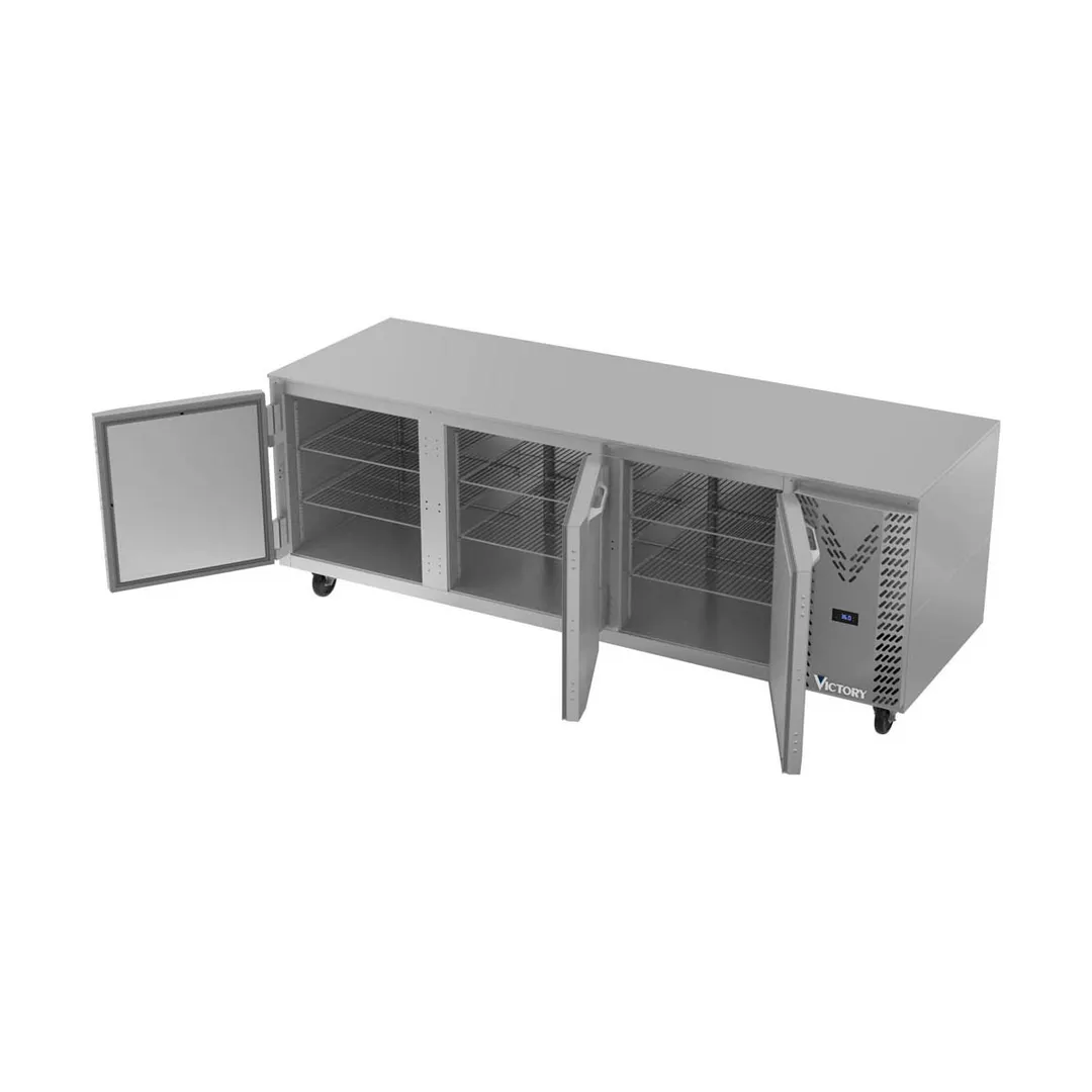 Victory VUR93HC 93" 3-Section Undercounter Refrigerator w/ 3 Solid Doors, 29.7 cu ft