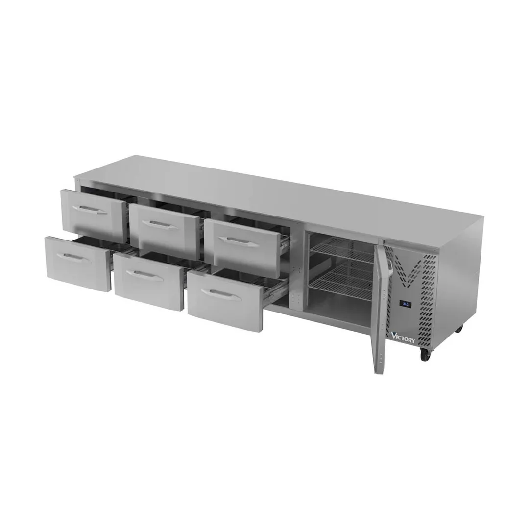 Victory VURD119HC-6 119" 4-Section Undercounter Refrigerator w/ 1 Solid Door & 6 Drawers