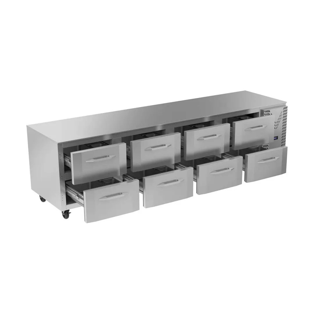 Victory VURD119HC-8 119" 4-Section Undercounter Refrigerator w/ 8 Drawers, 40 cu ft