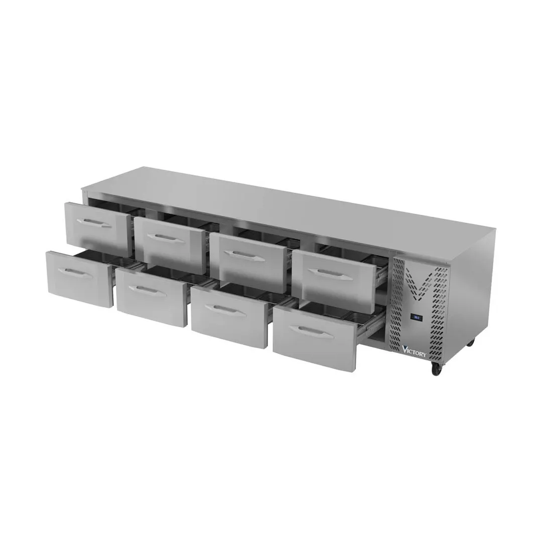 Victory VURD119HC-8 119" 4-Section Undercounter Refrigerator w/ 8 Drawers, 40 cu ft