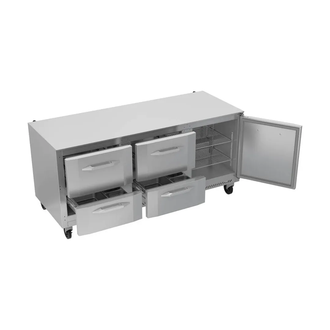 Victory VURD72HC-4 72" 3-Section Undercounter Refrigerator w/ 1 Solid Door & 4 Drawers