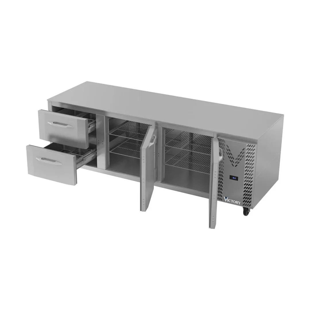 Victory VURD93HC-2 93" 3-Section Undercounter Refrigerator w/ 2 Solid Door & 2 Drawers