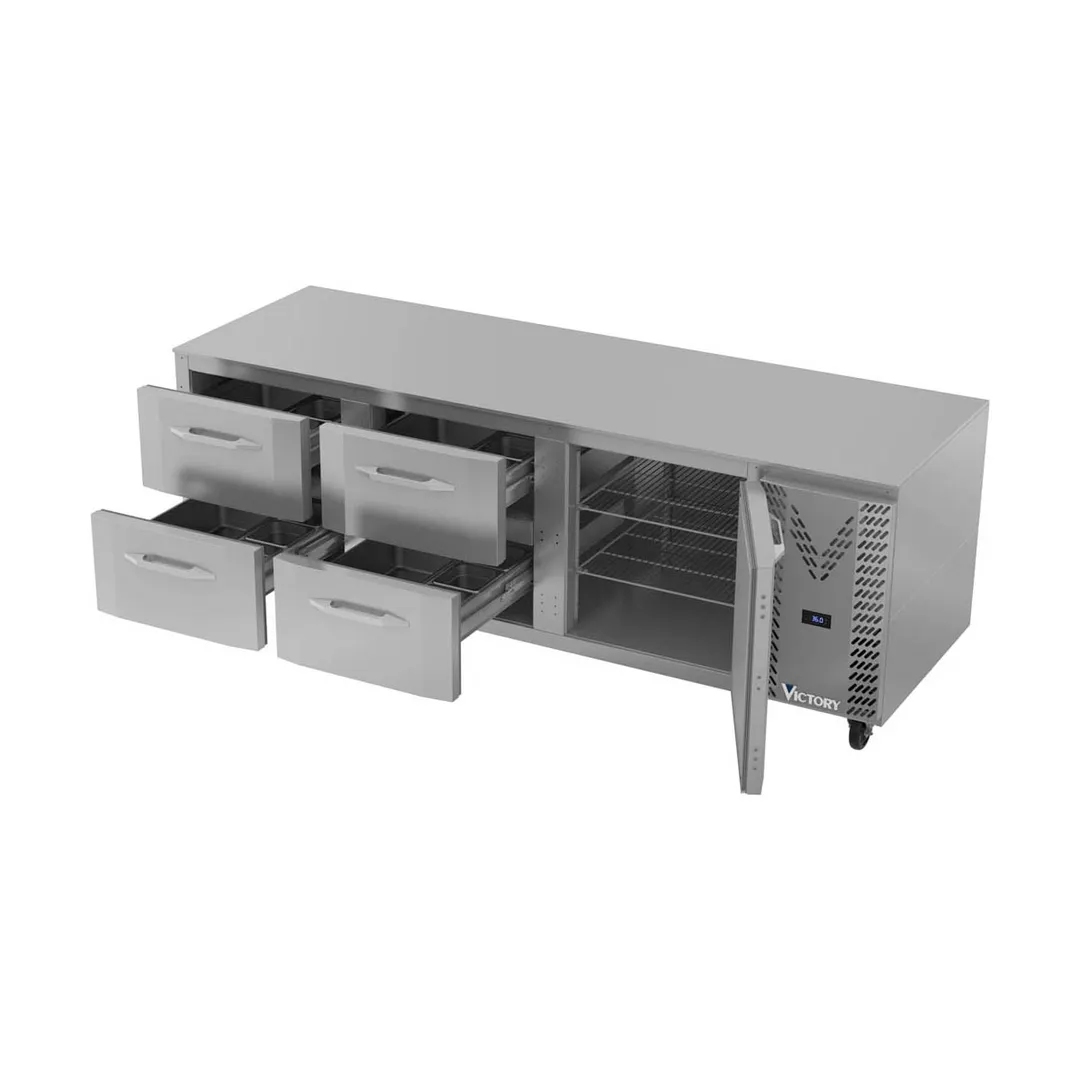 Victory VURD93HC-4 93" 3-Section Undercounter Refrigerator w/ 1 Solid Door & 4 Drawers