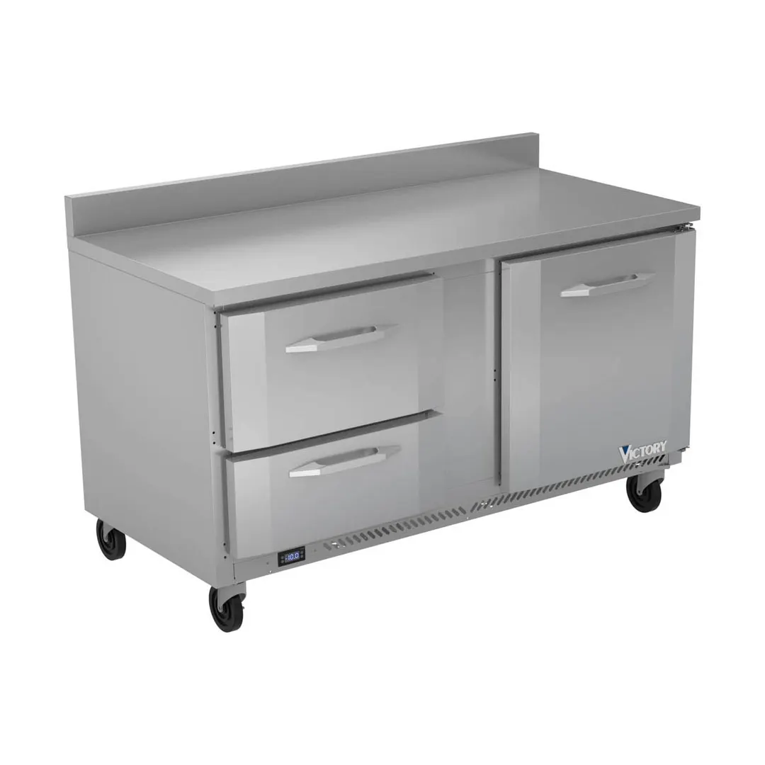 Victory VWFD60HC-2 60" 2-Section Worktop Freezer w/ 1 Door & 2 Drawers, 14.36 cu. ft.