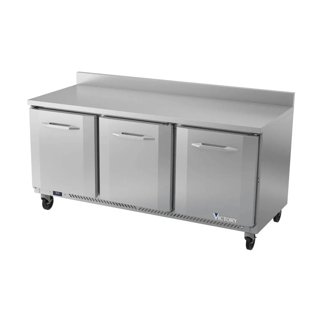 Victory VWR72HC 72" 3-Section Worktop Refrigerator w/ 3 Doors, 17.88 cu. ft.