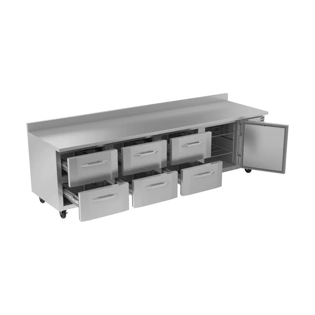 Victory VWRD119HC-6 118" 4-Section Worktop Refrigerator w/ 1 Door & 6 Drawers, 40 cu. ft.