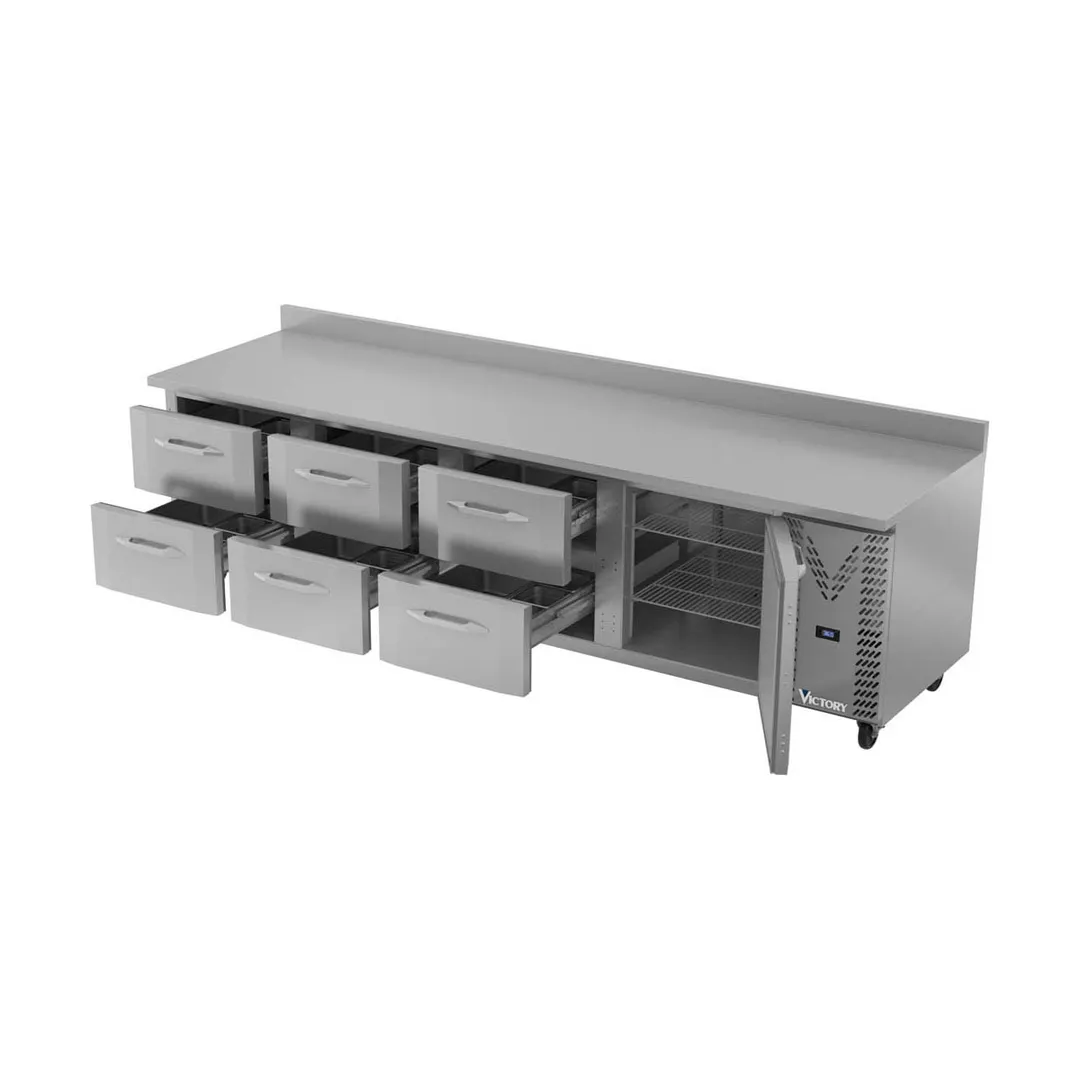 Victory VWRD119HC-6 118" 4-Section Worktop Refrigerator w/ 1 Door & 6 Drawers, 40 cu. ft.