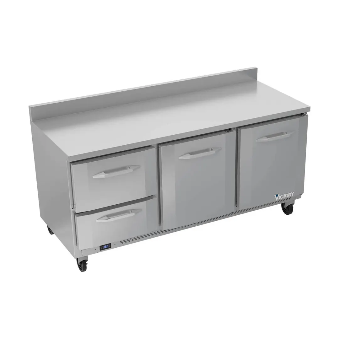 Victory VWRD72HC-2 72" 3-Section Worktop Refrigerator w/ 2 Drawers & 2 Doors, 17.8 cu. ft.