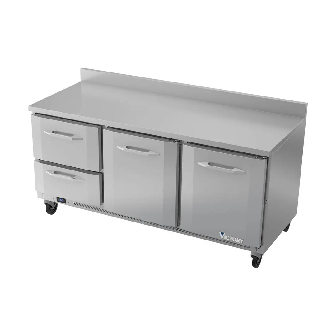 Victory VWRD72HC-2 72" 3-Section Worktop Refrigerator w/ 2 Drawers & 2 Doors, 17.8 cu. ft.