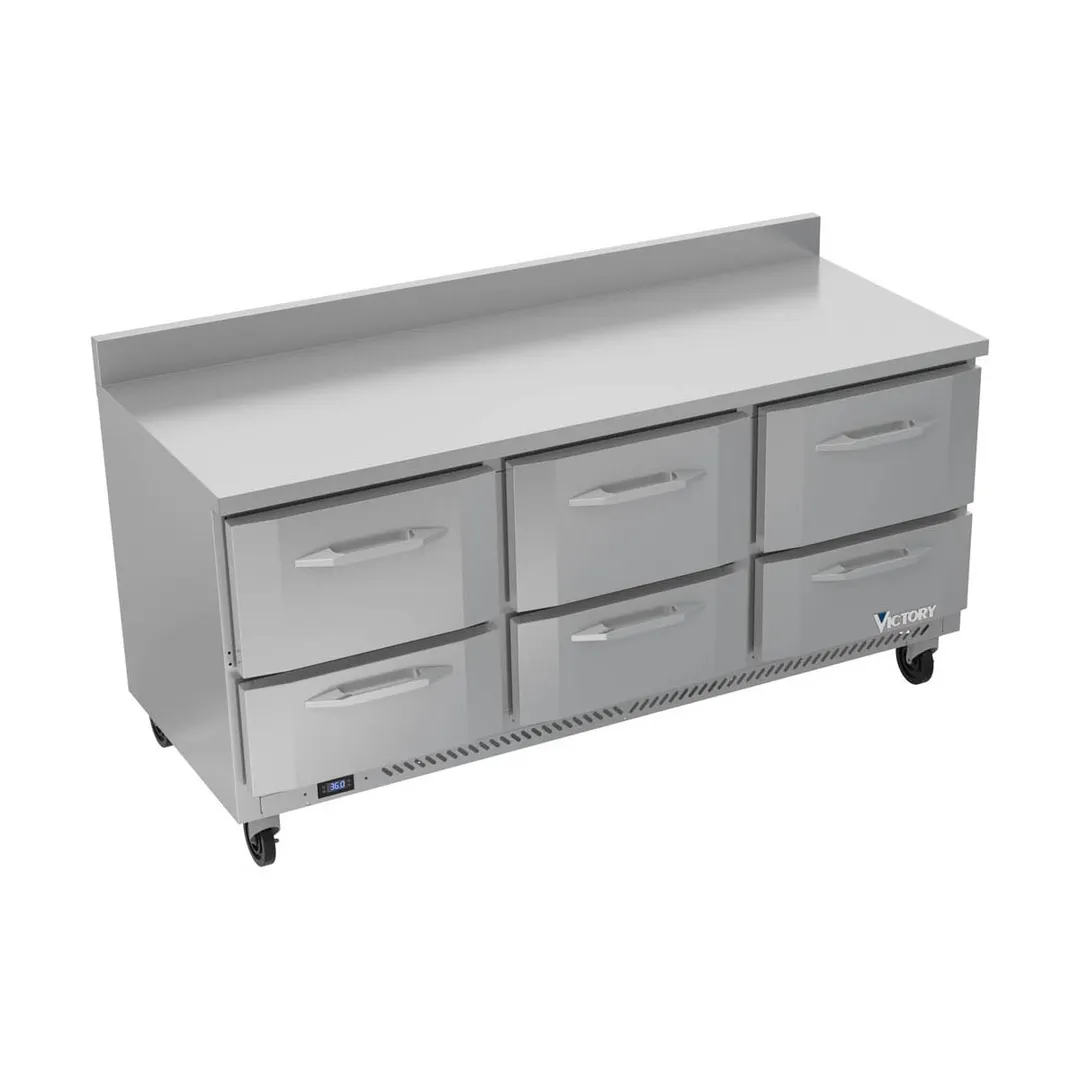 Victory VWRD72HC-6 72" 3-Section Worktop Refrigerator w/ 6 Drawers, 17.8 cu. ft.