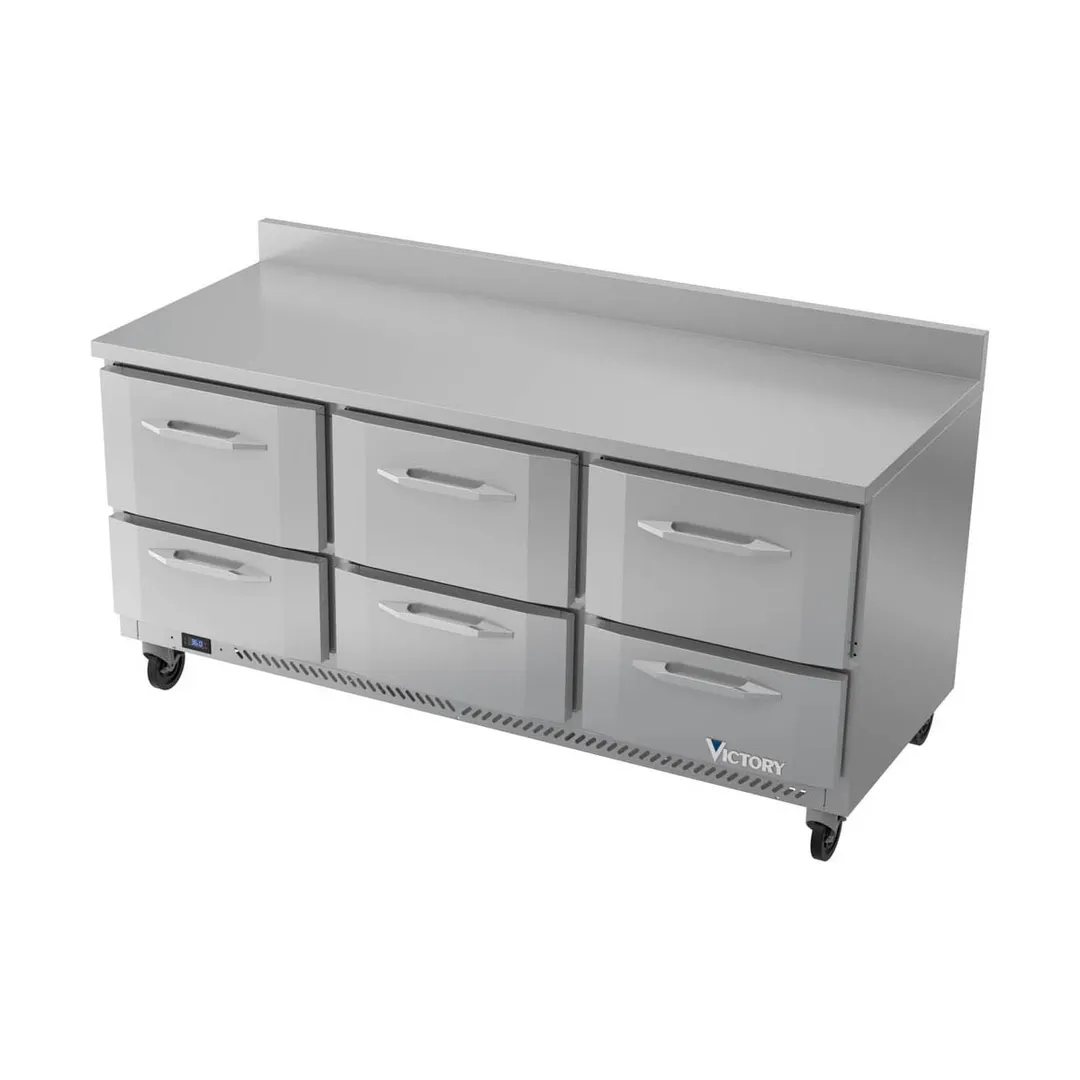 Victory VWRD72HC-6 72" 3-Section Worktop Refrigerator w/ 6 Drawers, 17.8 cu. ft.