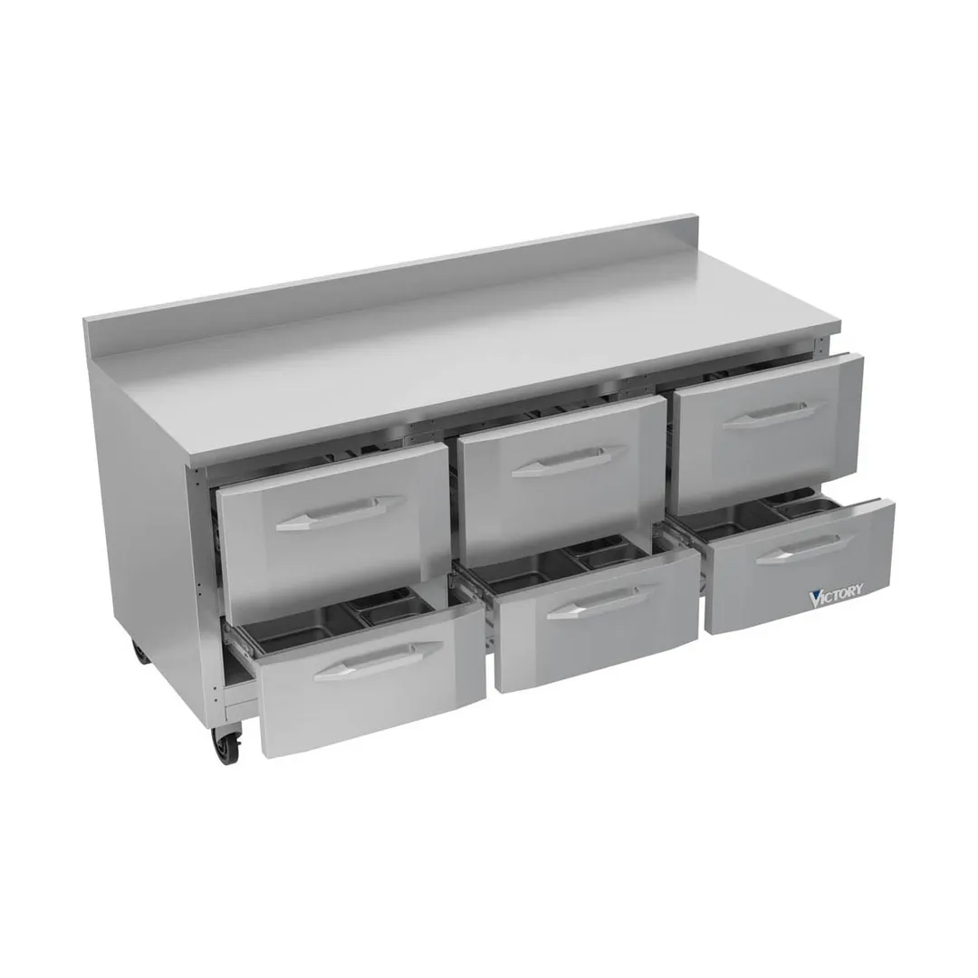 Victory VWRD72HC-6 72" 3-Section Worktop Refrigerator w/ 6 Drawers, 17.8 cu. ft.