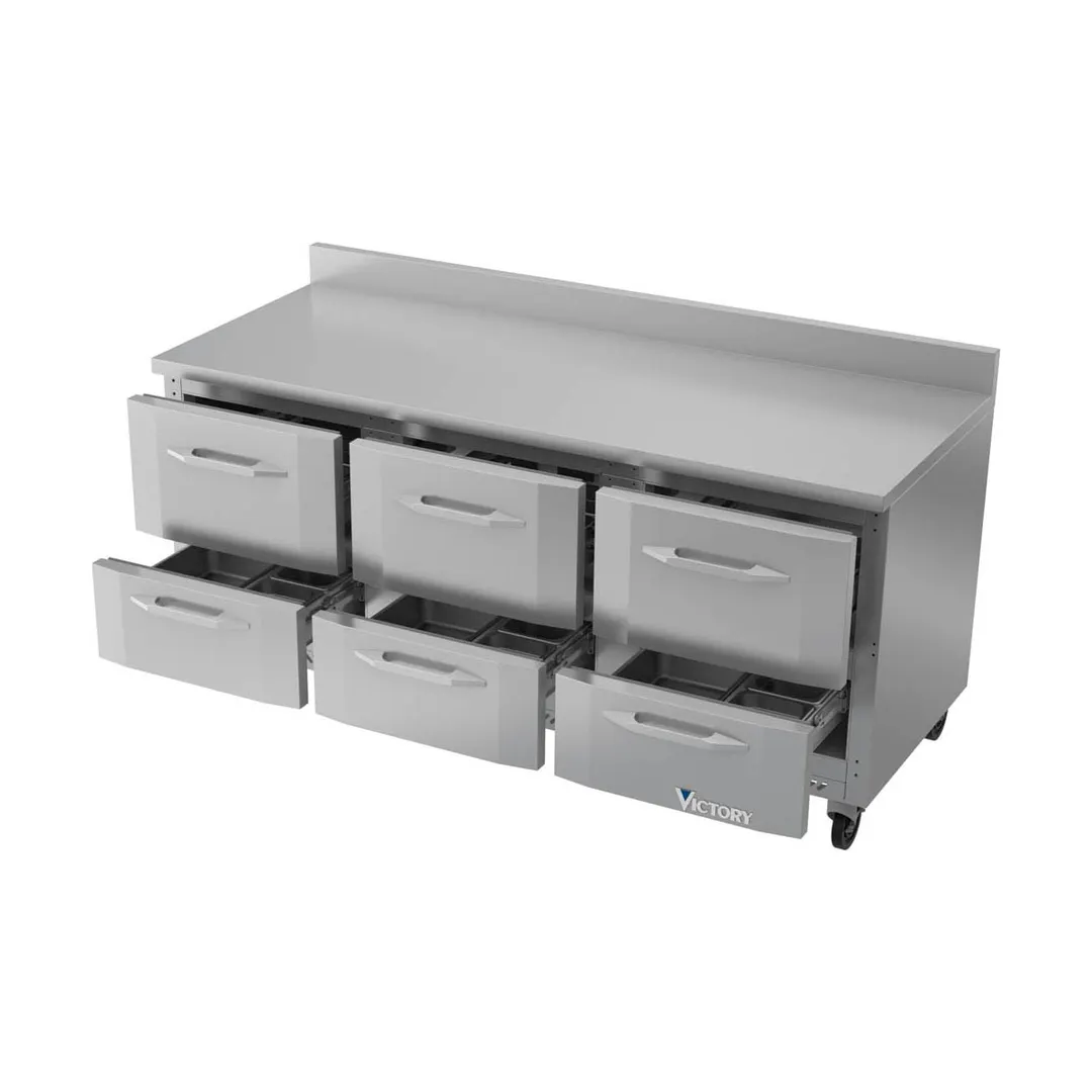 Victory VWRD72HC-6 72" 3-Section Worktop Refrigerator w/ 6 Drawers, 17.8 cu. ft.