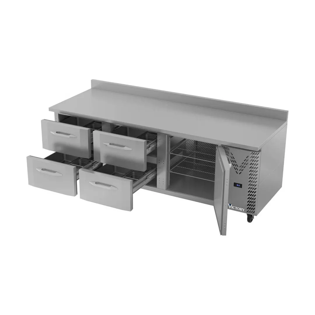 Victory VWRD93HC-4 93" 3-Section Worktop Refrigerator w/ 4 Drawers & 2 Door, 29.7 cu. ft.