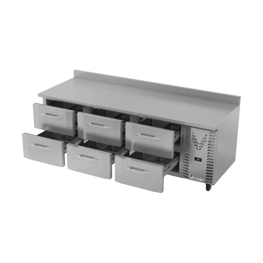 Victory VWRD93HC-6 93" 3-Section Worktop Refrigerator w/ 6 Drawers, 29.7 cu. ft.