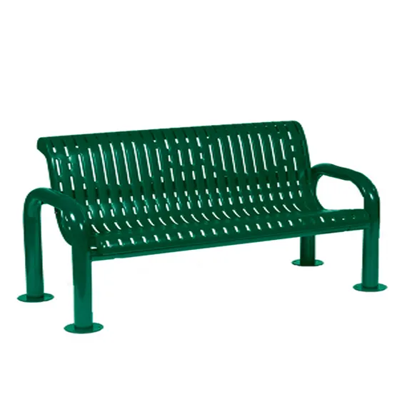 Wabash CN420S Contemporary Series Outdoor Bench, 6'L, with Back, Arms, Steel Frame, Plastisol Coated Finish