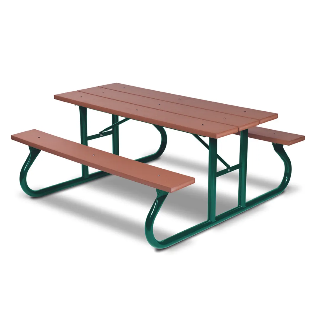 Wabash GV106G Green Valley 72" Rectangular PolyTuf Outdoor Picnic Table, 30"H, Metal Base, Powder Coat Finish