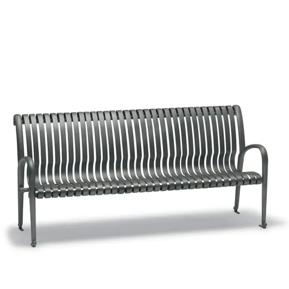 Wabash OX1113C Oxford Bench, 6'L, Surface Mount, Faux Wood Back & Seat with Arms, Powder Coat Legs