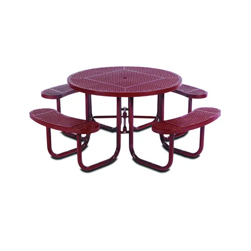 Wabash SG150P Round Outdoor Restaurant Table, 78.56 Dia., Steel, 29H, Umbrella Hole, 4 Bench Seats