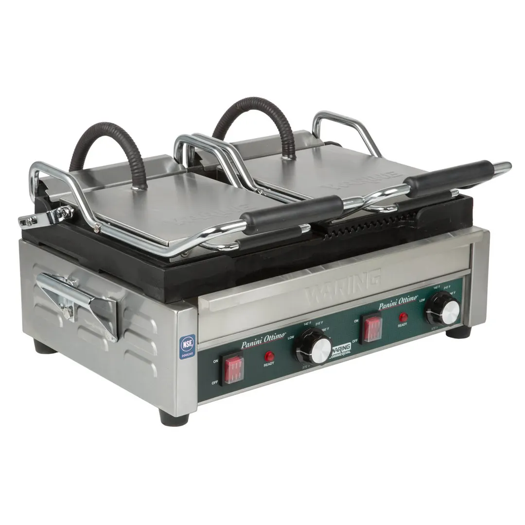 Waring WDG300 Double Cast Iron Sandwich Panini Grill w/ Smooth & Grooved Plates, 240V