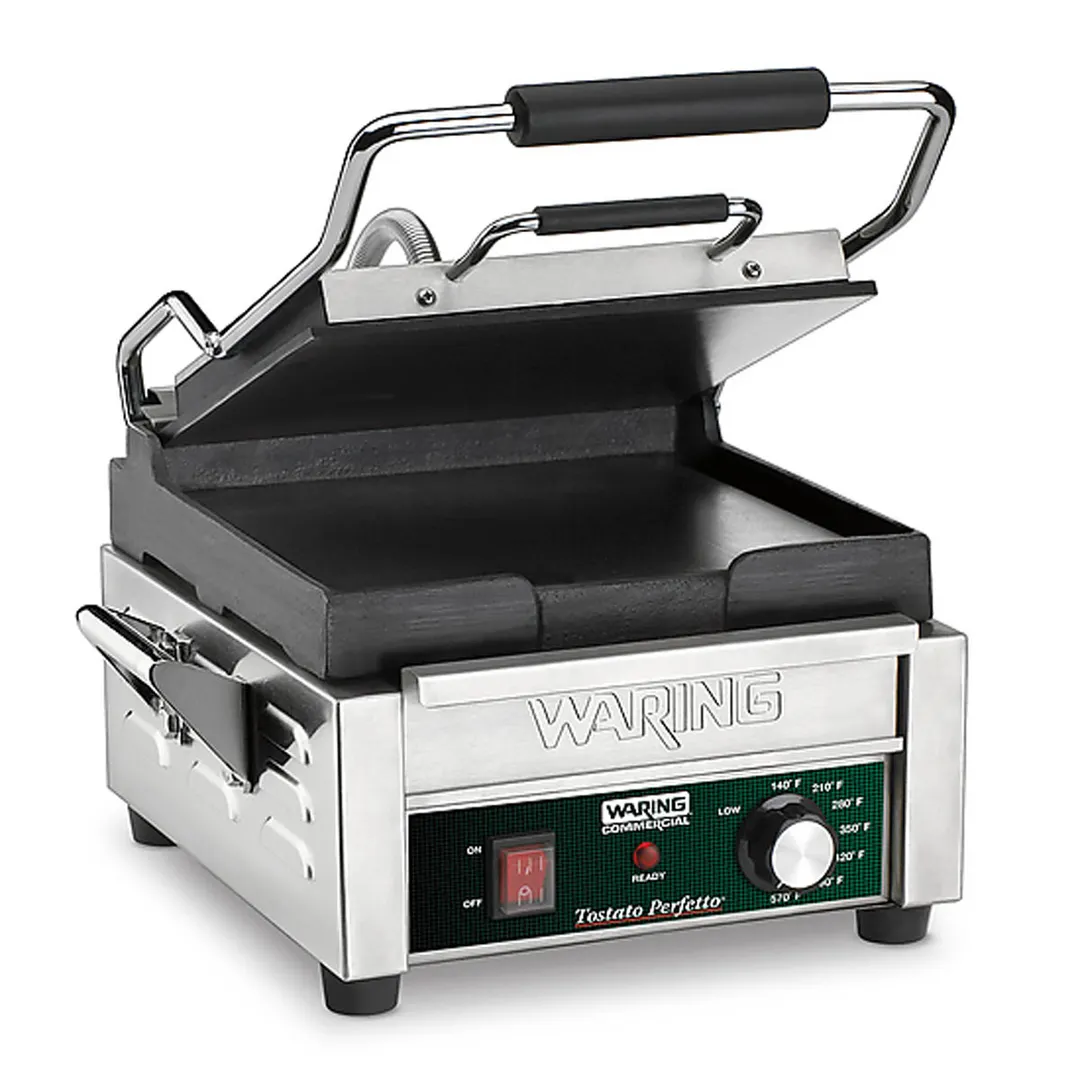 Waring WFG150 Single Cast Iron Sandwich Panini Grill w/ Smooth Plates, 120V