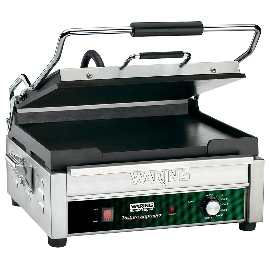 Waring WFG275 Single Cast Iron Sandwich Panini Grill w/ 14" x 14" Smooth Plates, 120V