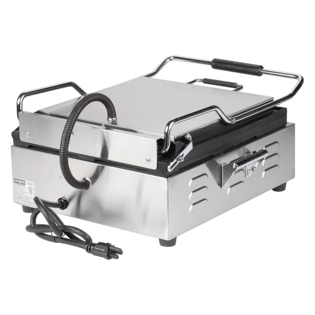 Waring WFG275T Single Cast Iron Sandwich Panini Grill w/ Timer, 14" x 14" Smooth Plates, 120V