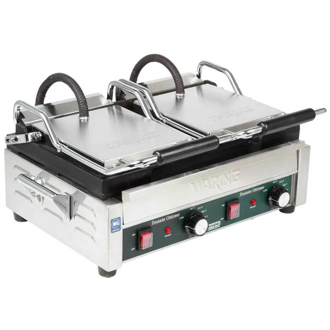 Waring WFG300 Double Cast Iron Sandwich Panini Grill w/ Smooth Plates, 240V