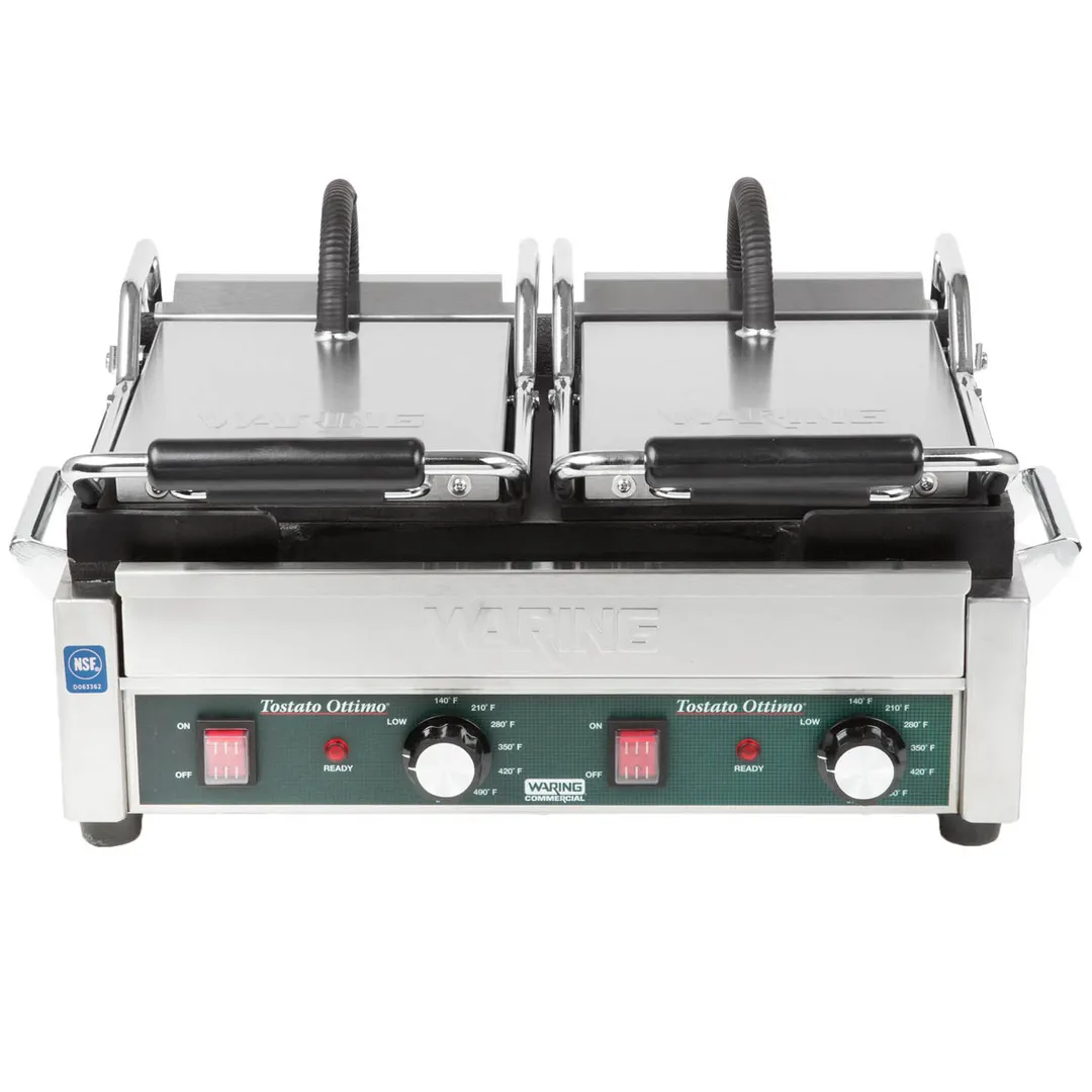Waring WFG300 Double Cast Iron Sandwich Panini Grill w/ Smooth Plates, 240V