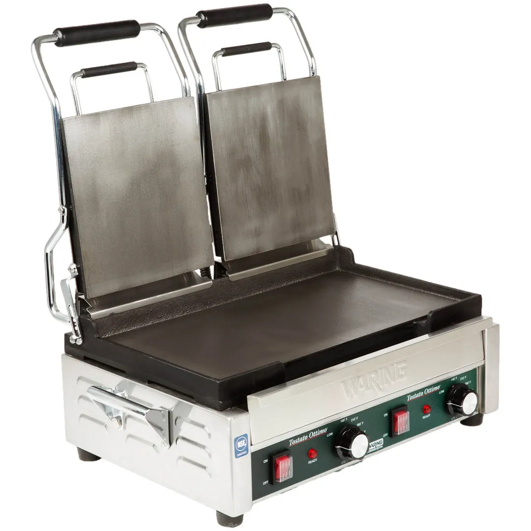 Waring WFG300 Double Cast Iron Sandwich Panini Grill w/ Smooth Plates, 240V