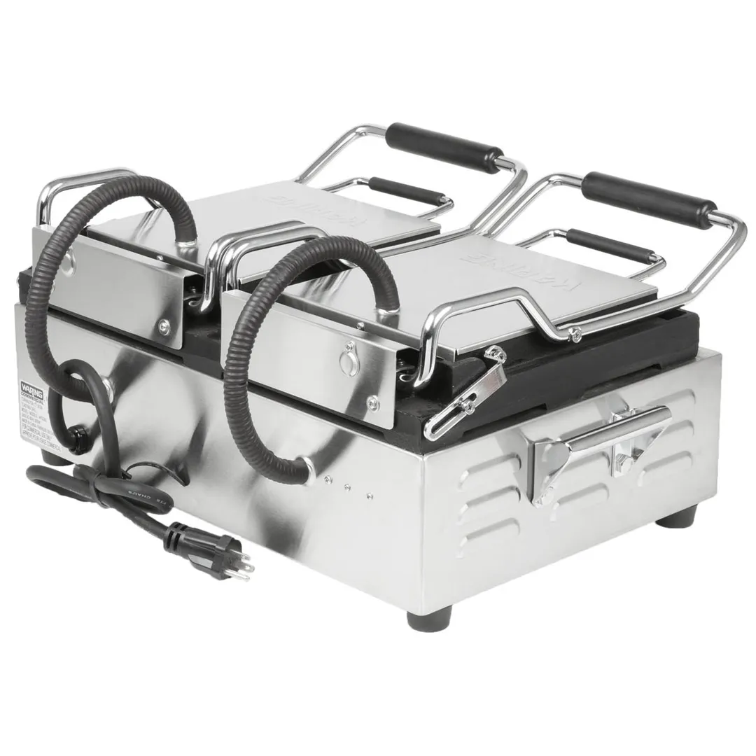 Waring WFG300 Double Cast Iron Sandwich Panini Grill w/ Smooth Plates, 240V