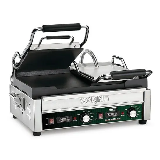 Waring WFG300T Double Cast Iron Sandwich Panini Grill w/ Timer, Smooth Plates, 240V
