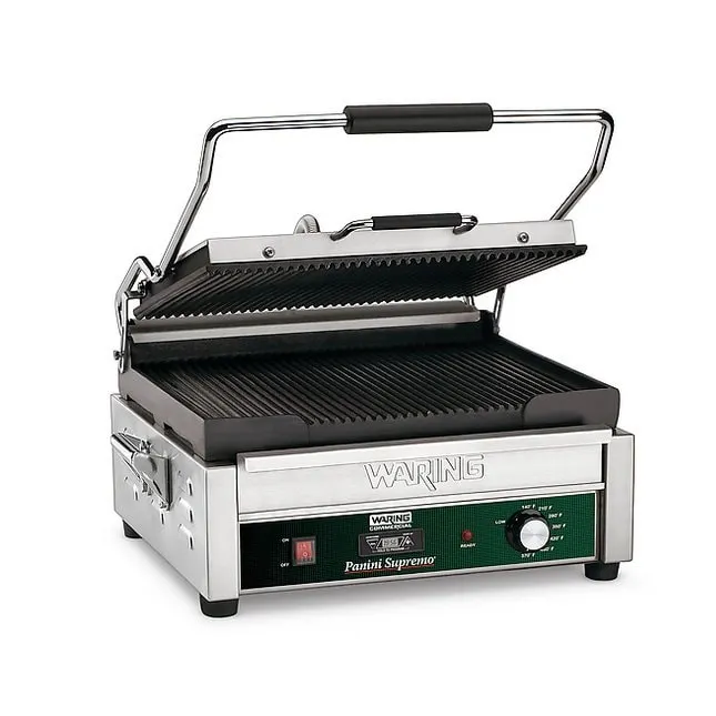 Waring WPG250TB Single Cast Iron Panini Grill w/ Timer, 14.5" x 11" Grooved Plates, 208V