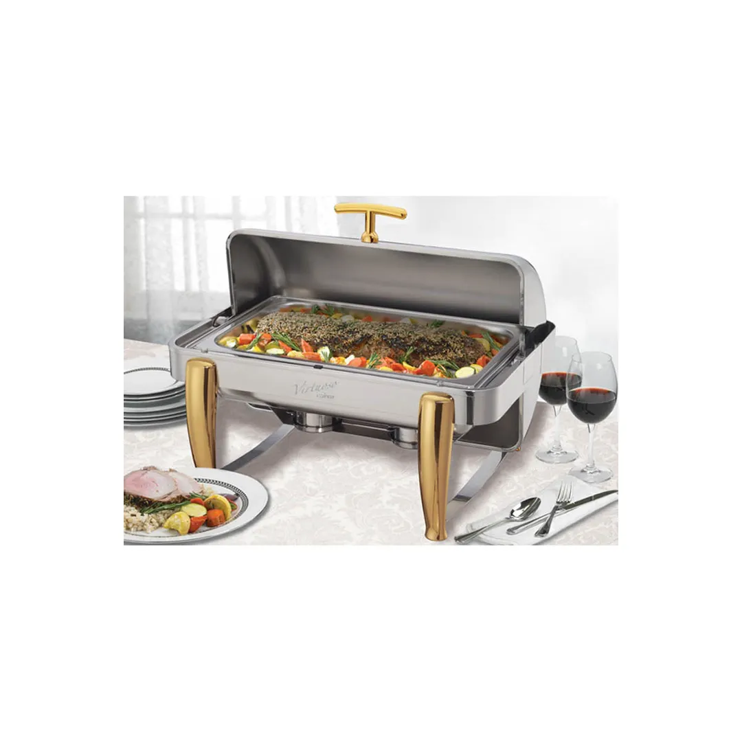 Winco 101B Virtuoso Series Full-Size Stackable Rectangular Chafer w/ 8 Qt., Roll-Top Cover