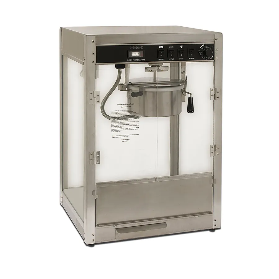 Winco 11087 20" Silver Screen 8-Oz. Popcorn Popper w/ 4-Switch Operation, Old-Maid Drawer