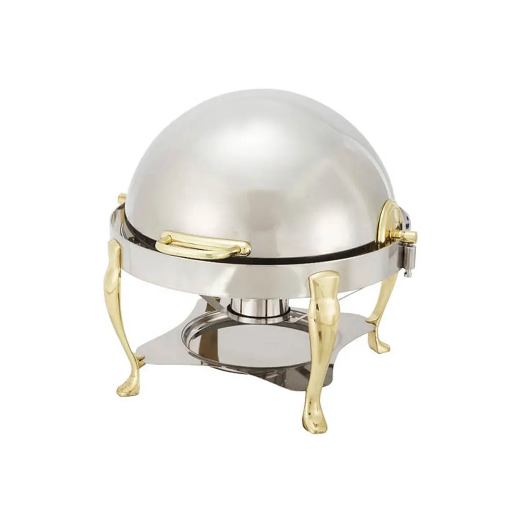 Winco 308A Vintage 6 Qt. Stainless Steel Round Chafer with Gold Accents
