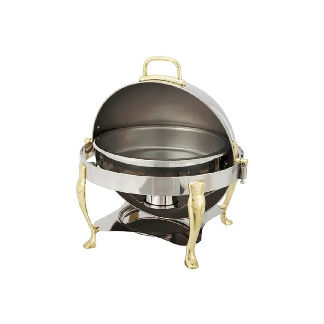 Winco 308A Vintage 6 Qt. Stainless Steel Round Chafer with Gold Accents