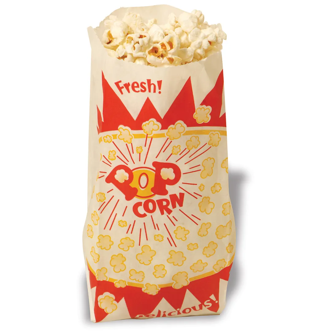 Winco 41001 Benchmark Popcorn Paper Bag, 1 oz., 3-1/2"W x 2"D x 8"H, Paper, Bag - 1000/Pack