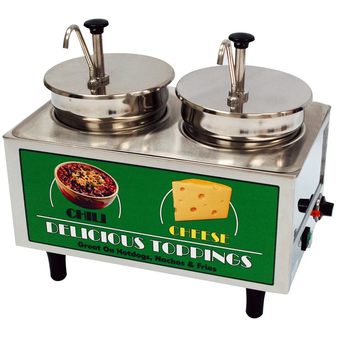 Winco 51074A Countertop Chili/Cheese Topping Warmer w/ (2) 7-Quart Wells, 2 Pumps