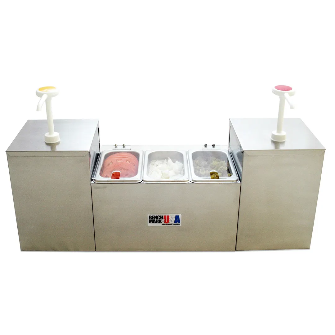 Winco 52001 Pump-Style Condiment Dispenser Station w/ 2 Color-Coded Pumps, 3 Wells