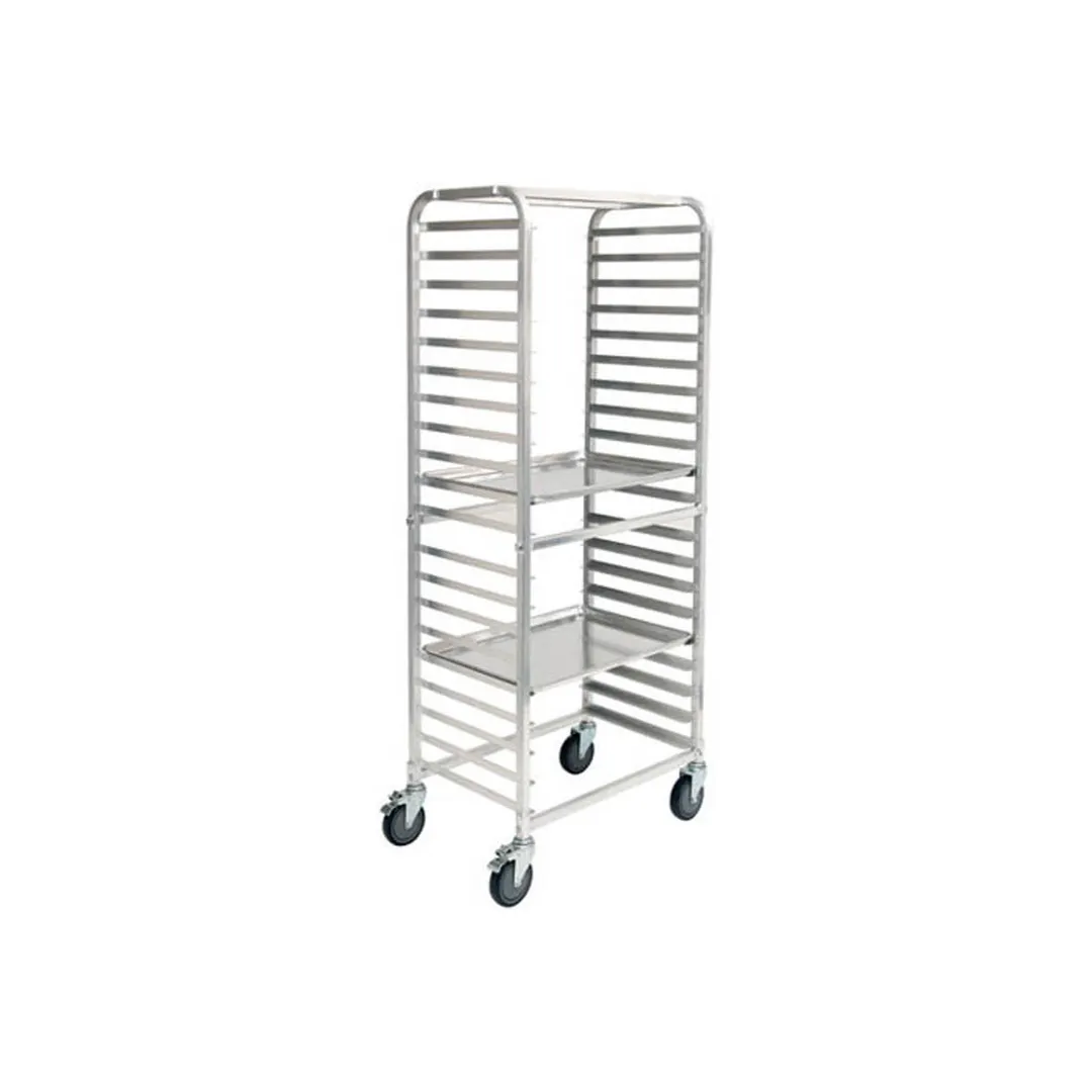 Winco ALRS-20BK 70-1/4" x 29" x 18" Aluminum 20-Tier Side Load Sheet Pan Rack with Brakes