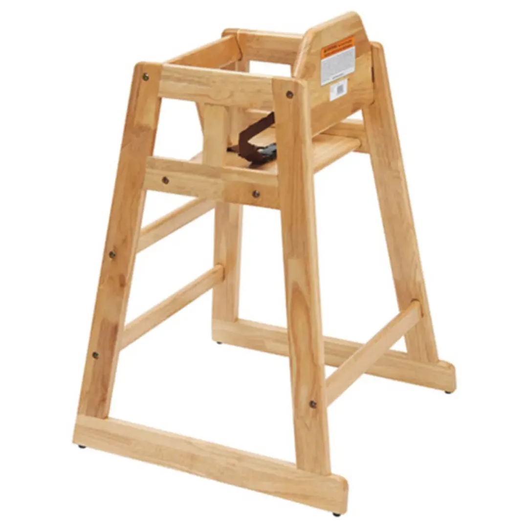 Winco CHH-101 Rubberwood Natural Finish High Chair, 20"H Seat, Buckle Strap, Stackable