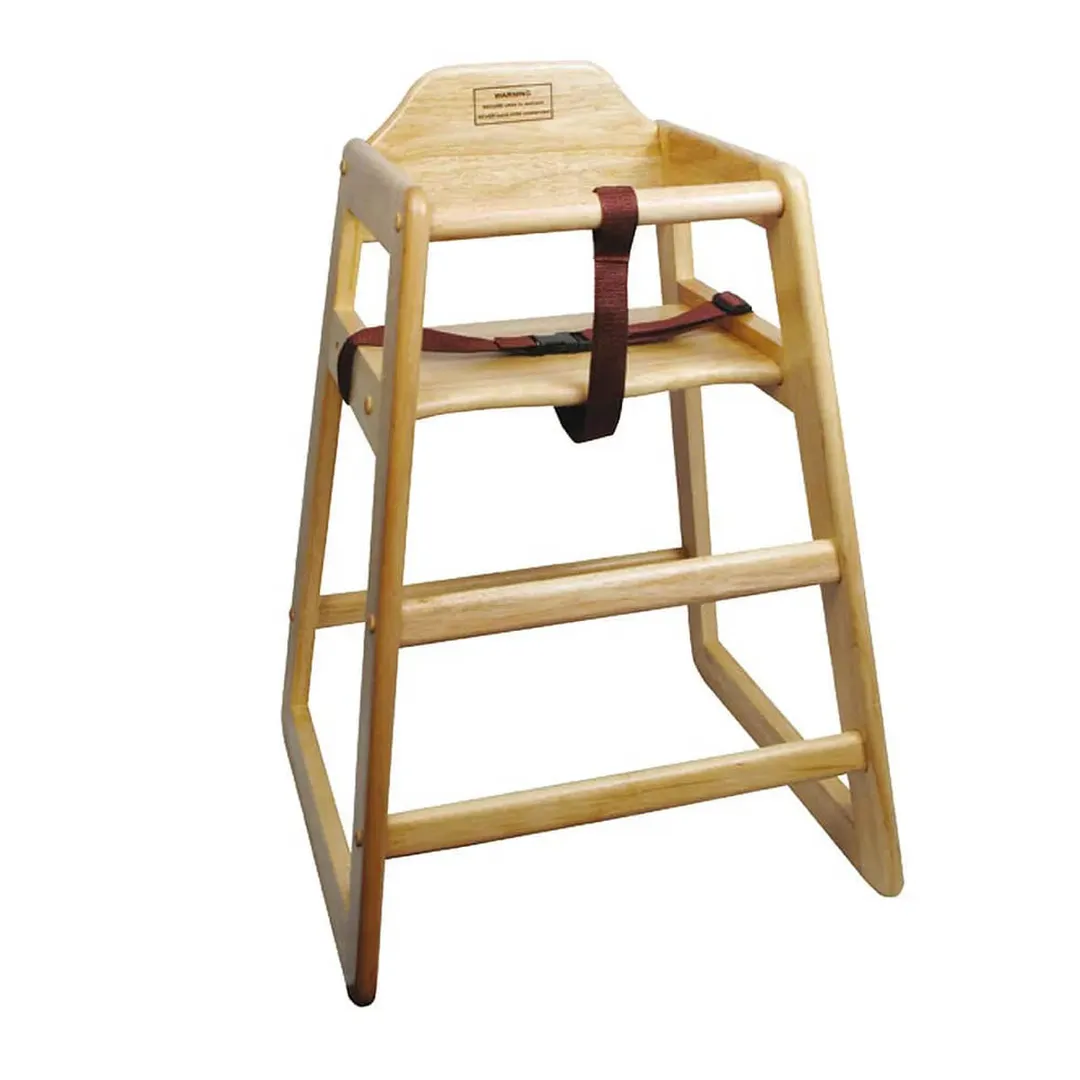 Winco CHH-101A Natural Finish Rubberwood High Chair, 20"H Seat, Buckle Strap, Stackable