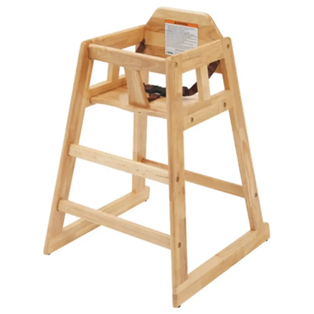 Winco CHH-101A Natural Finish Rubberwood High Chair, 20"H Seat, Buckle Strap, Stackable