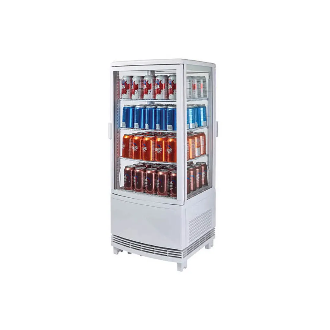 Winco CRD-1 17" Self Service Countertop Refrigerated Beverage Display Case w/ 2 Double Glass Hinged Door, 3 Adjustable Shelves - White